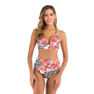 Printed high waist split swimsuit